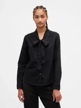 Chemise en denim à col noué