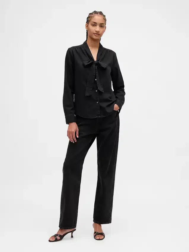 Chemise en denim à col noué