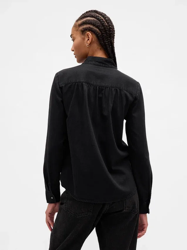 Chemise en denim à col noué
