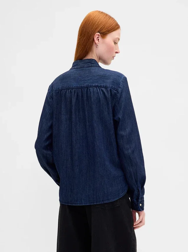 Chemise en denim à col noué