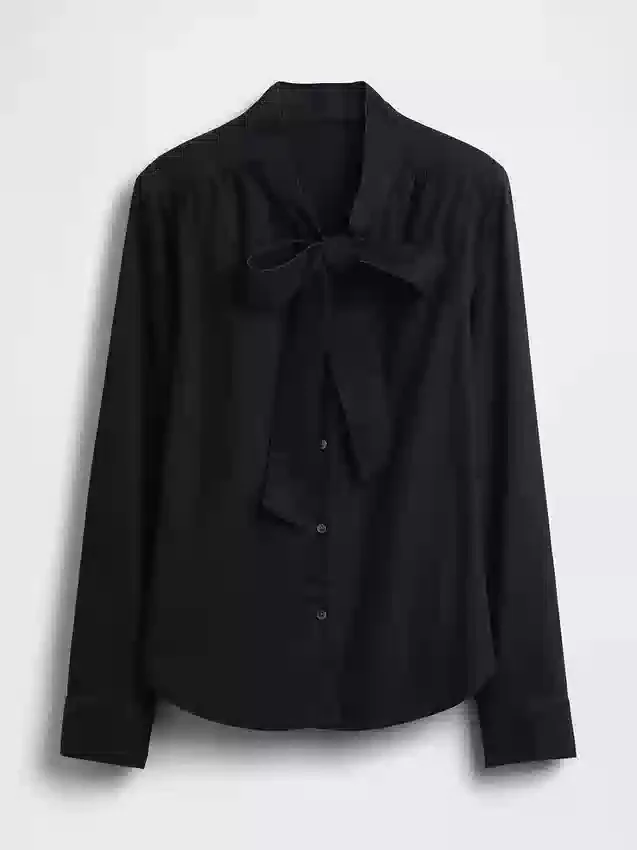 Chemise en denim à col noué