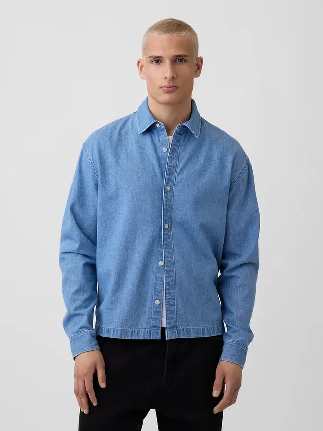 Chemise en denim à coupe décontractée et ourlet droit