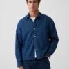 Chemise en denim à coupe décontractée et ourlet droit