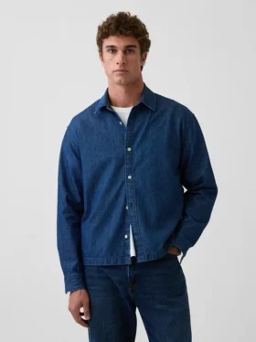 Chemise en denim à coupe décontractée et ourlet droit