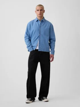 Chemise en denim à coupe décontractée et ourlet droit