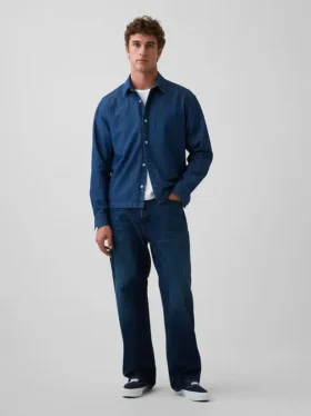Chemise en denim à coupe décontractée et ourlet droit