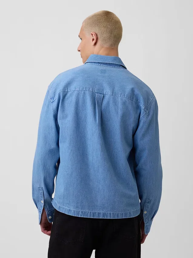 Chemise en denim à coupe décontractée et ourlet droit