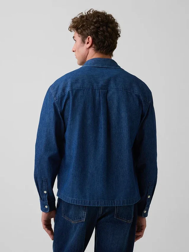 Chemise en denim à coupe décontractée et ourlet droit