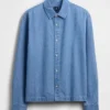 Chemise en denim à coupe décontractée et ourlet droit