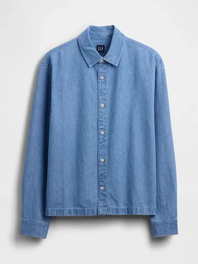 Chemise en denim à coupe décontractée et ourlet droit