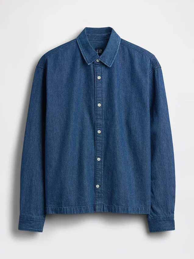 Chemise en denim à coupe décontractée et ourlet droit