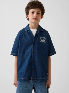 Chemise en denim décontractée pour enfant avec logo New York