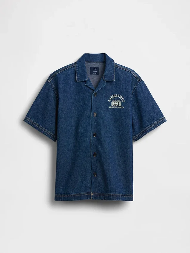 Chemise en denim décontractée pour enfant avec logo New York