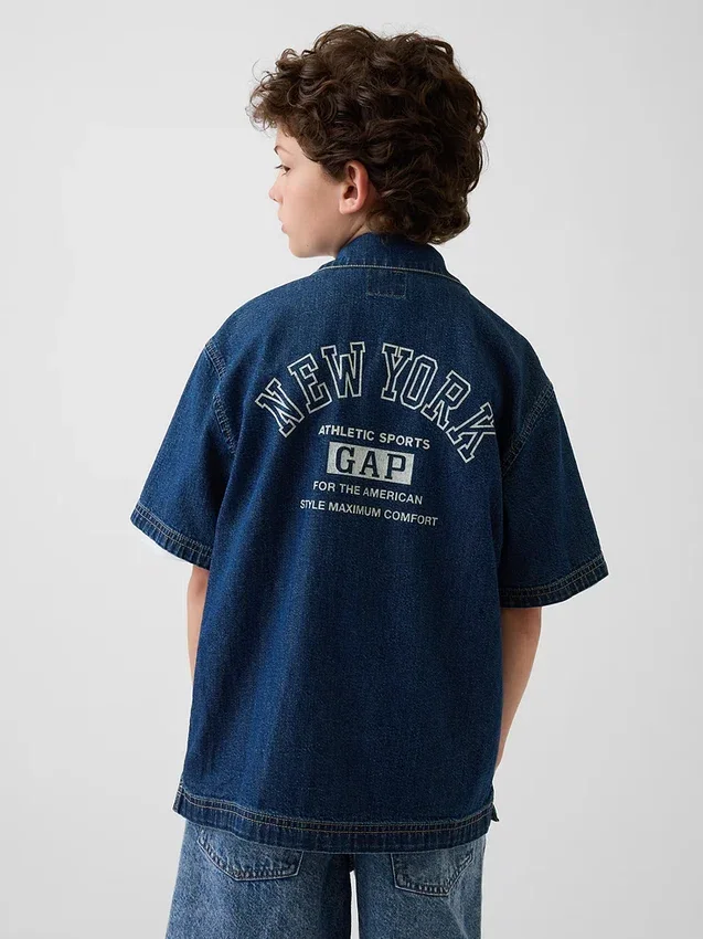 Chemise en denim décontractée pour enfant avec logo New York