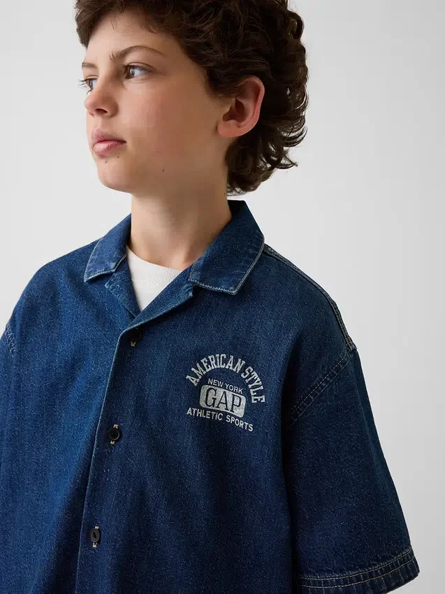 Chemise en denim décontractée pour enfant avec logo New York