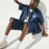 Chemise en denim décontractée pour enfant avec logo New York