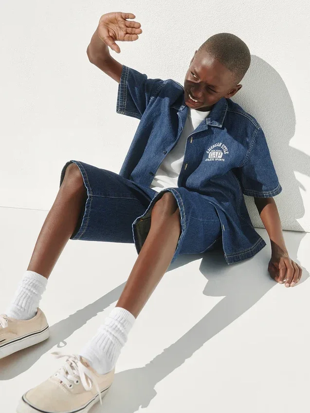 Chemise en denim décontractée pour enfant avec logo New York