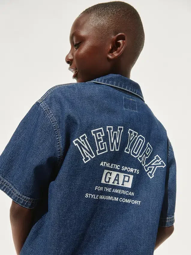 Chemise en denim décontractée pour enfant avec logo New York