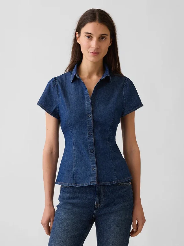 Chemise en denim à manches courtes