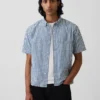 Chemise en denim vichy à coupe ample et ourlet droit
