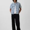 Chemise en denim vichy à coupe ample et ourlet droit