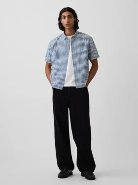 Chemise en denim vichy à coupe ample et ourlet droit