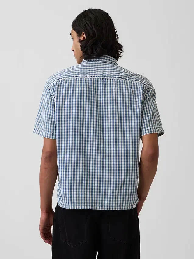 Chemise en denim vichy à coupe ample et ourlet droit