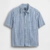 Chemise en denim vichy à coupe ample et ourlet droit
