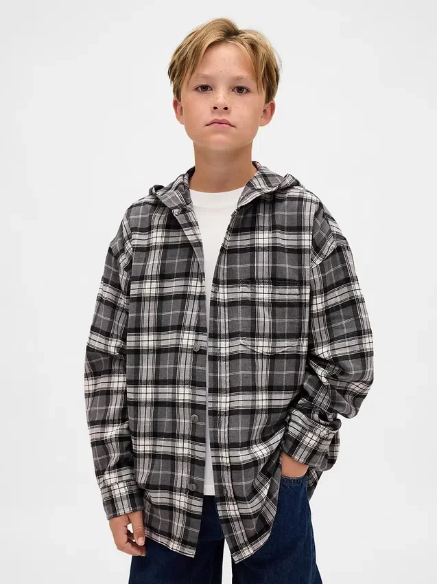 Chemise en flanelle à capuche en coton bio pour enfant