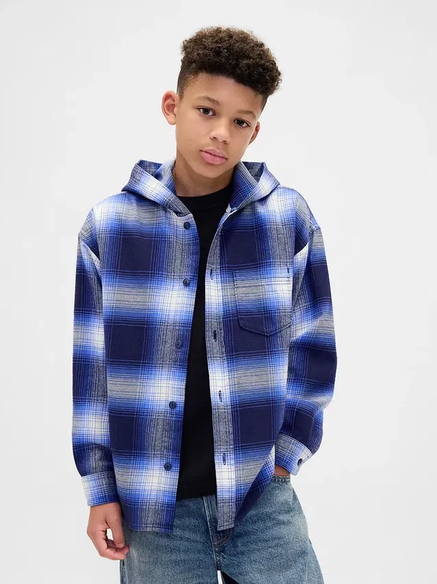 Chemise en flanelle à capuche en coton bio pour enfant