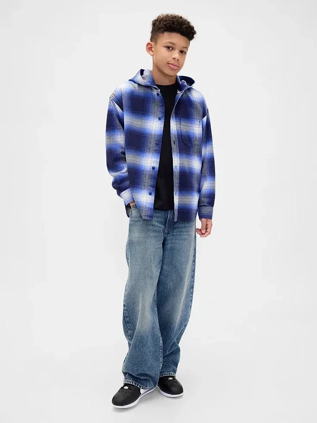 Chemise en flanelle à capuche en coton bio pour enfant