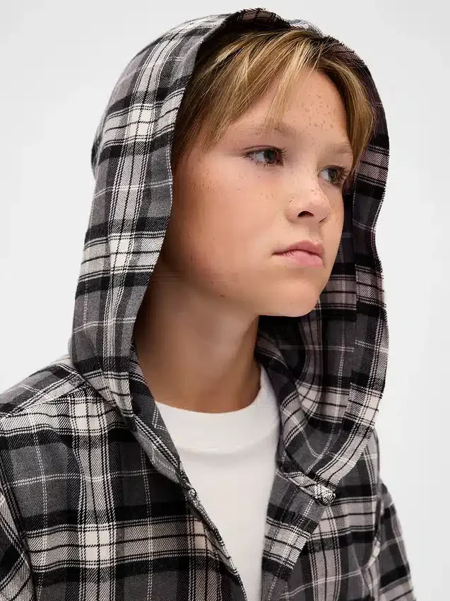 Chemise en flanelle à capuche en coton bio pour enfant