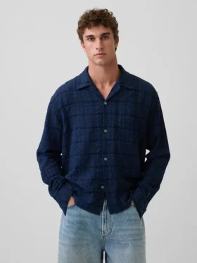 Chemise en seersucker à coupe ample et ourlet droit