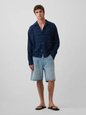 Chemise en seersucker à coupe ample et ourlet droit