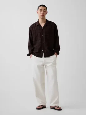 Chemise en seersucker à coupe ample et ourlet droit