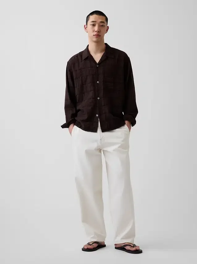 Chemise en seersucker à coupe ample et ourlet droit