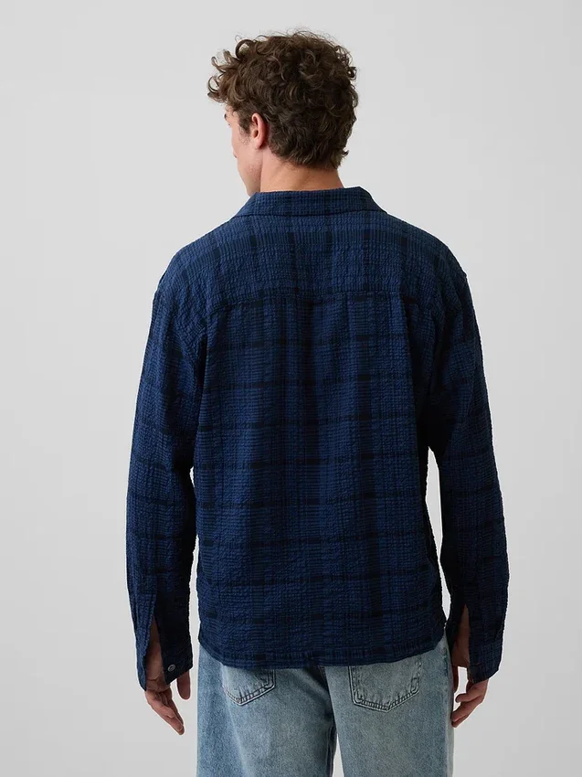 Chemise en seersucker à coupe ample et ourlet droit