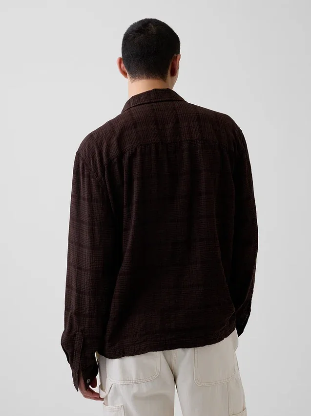 Chemise en seersucker à coupe ample et ourlet droit