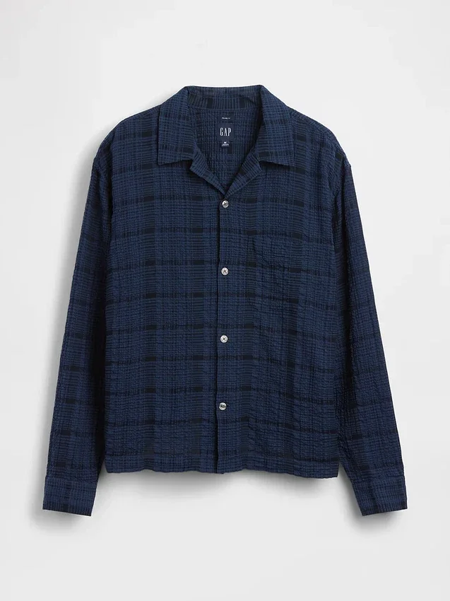 Chemise en seersucker à coupe ample et ourlet droit