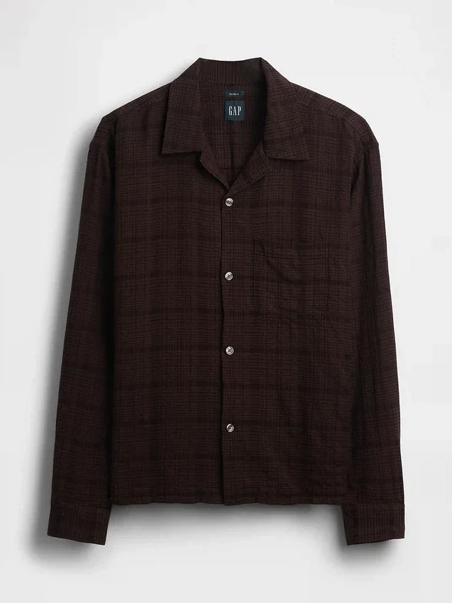 Chemise en seersucker à coupe ample et ourlet droit