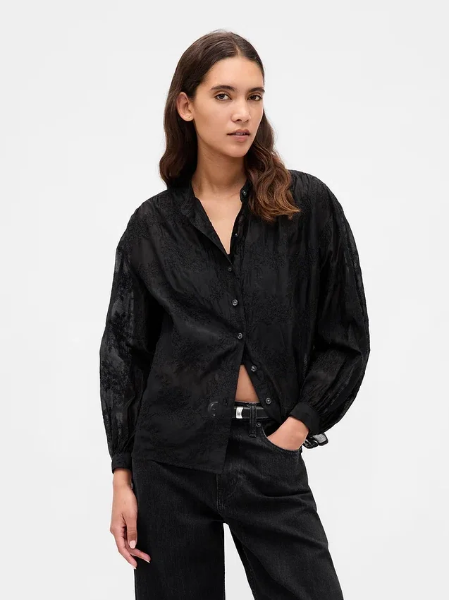 Chemise florale en voile transparent