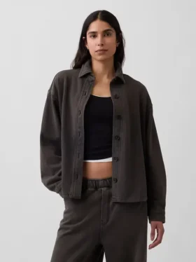 Chemise oversize à boutons en molleton français épais