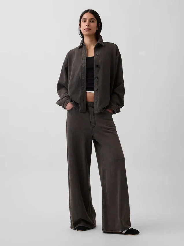 Chemise oversize à boutons en molleton français épais