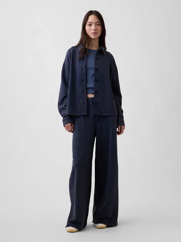 Chemise oversize à boutons en molleton français épais
