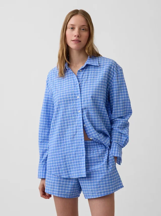 Chemise oversize à carreaux en seersucker