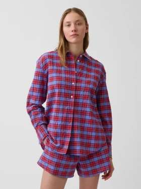 Chemise oversize à carreaux en seersucker