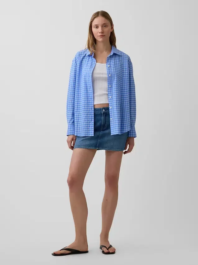 Chemise oversize à carreaux en seersucker