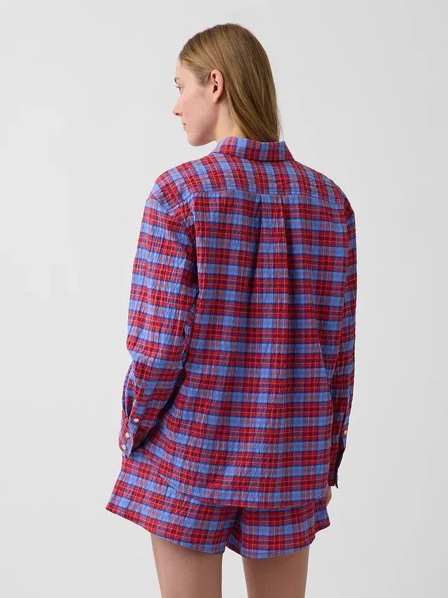 Chemise oversize à carreaux en seersucker