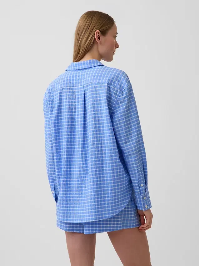 Chemise oversize à carreaux en seersucker