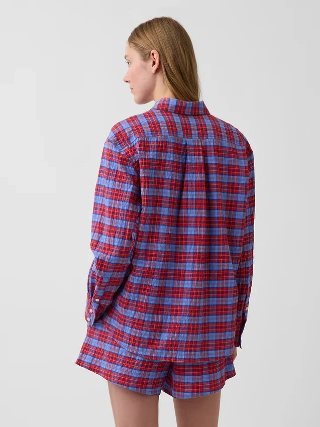 Chemise oversize à carreaux en seersucker